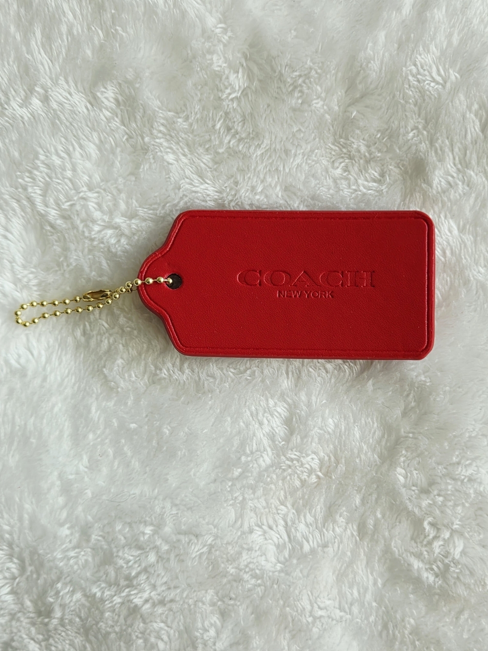 C Logo Red Leather Hangtag Keychain Bag Tag Purse Tag